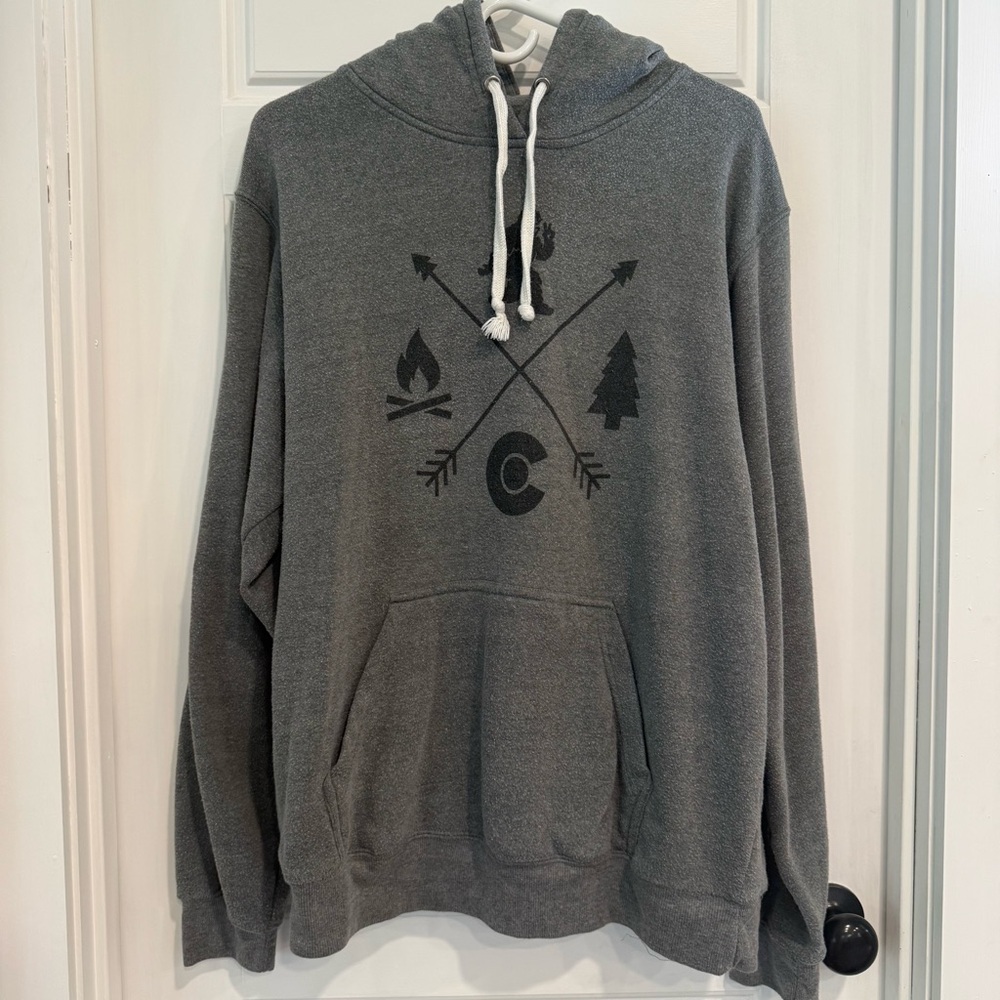 Campfire Graphic Hoodie Gray Pullover Sweatshirt Outdoors Camping XL